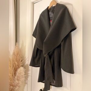 G.E.T. Charcoal grey belted wrap jacket with shawl collar. Size Medium.